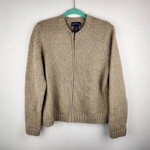 Charter Club Wool Blend Fuzzy Knit Zip Cardigan Sweater sz M Flawed